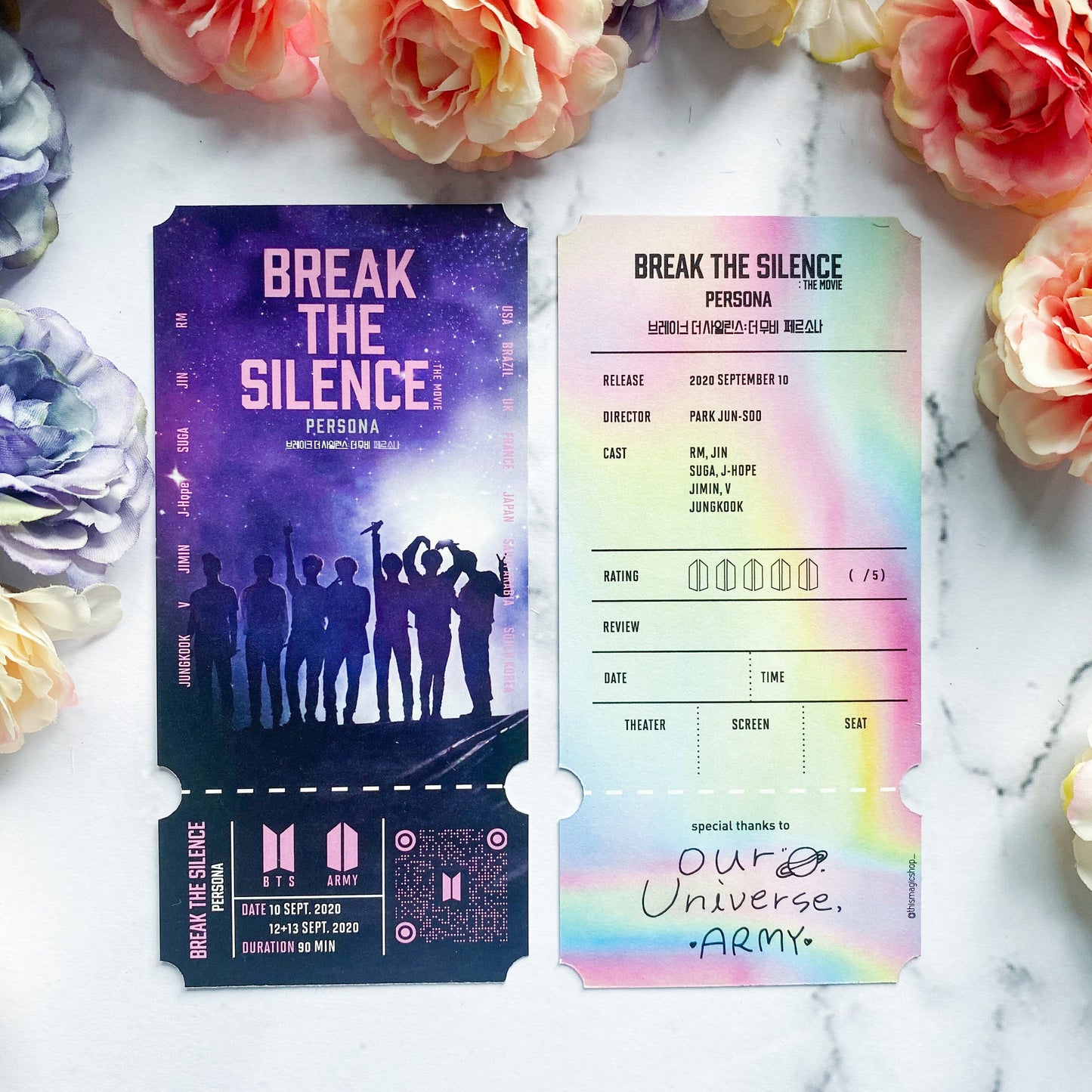 BTS MOVIE TICKET Burn The Stage, Bring The Soul, Break the Silence commemorative memorabilia