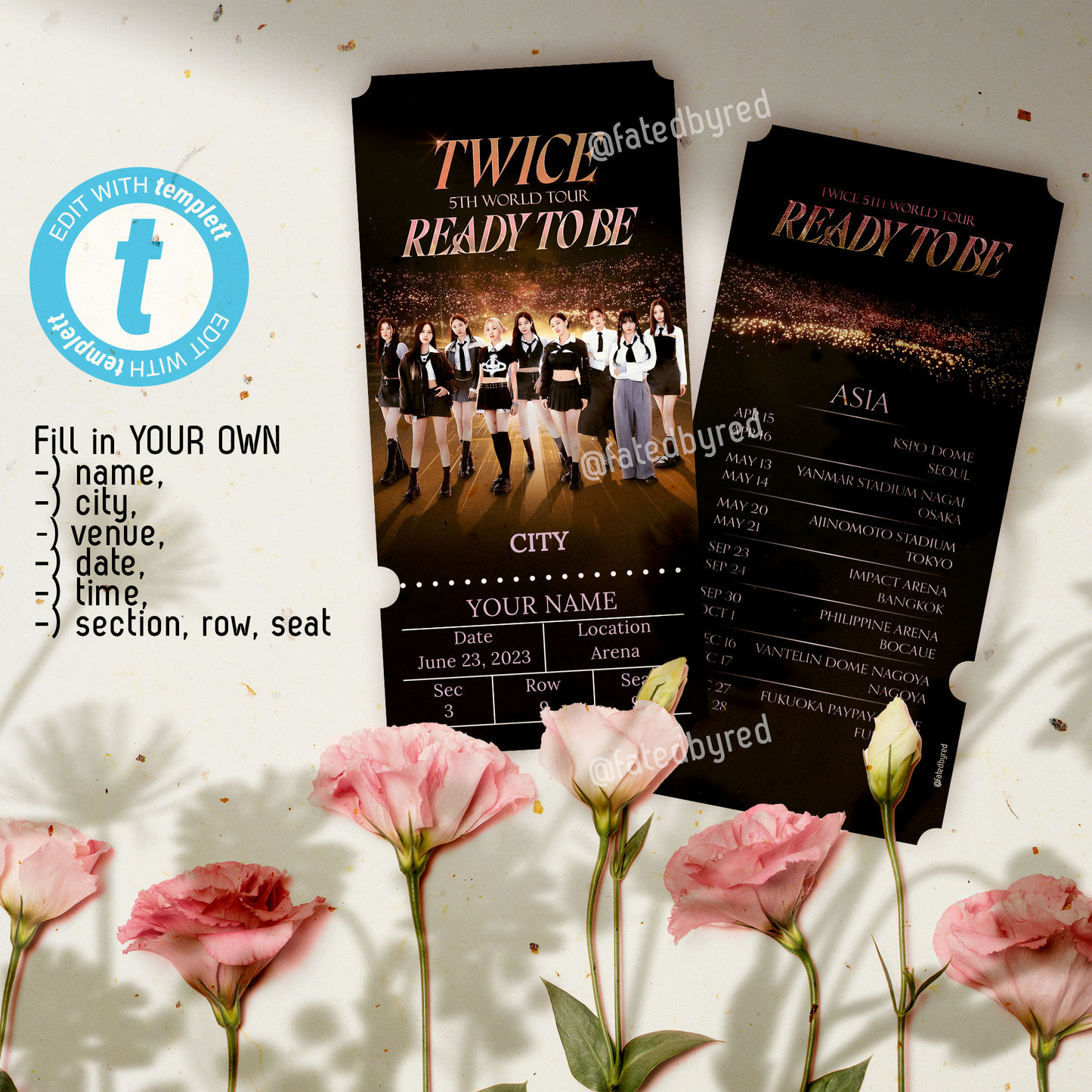 EDITABLE TWICE digital TICKET Ready To Be TOUR print at home