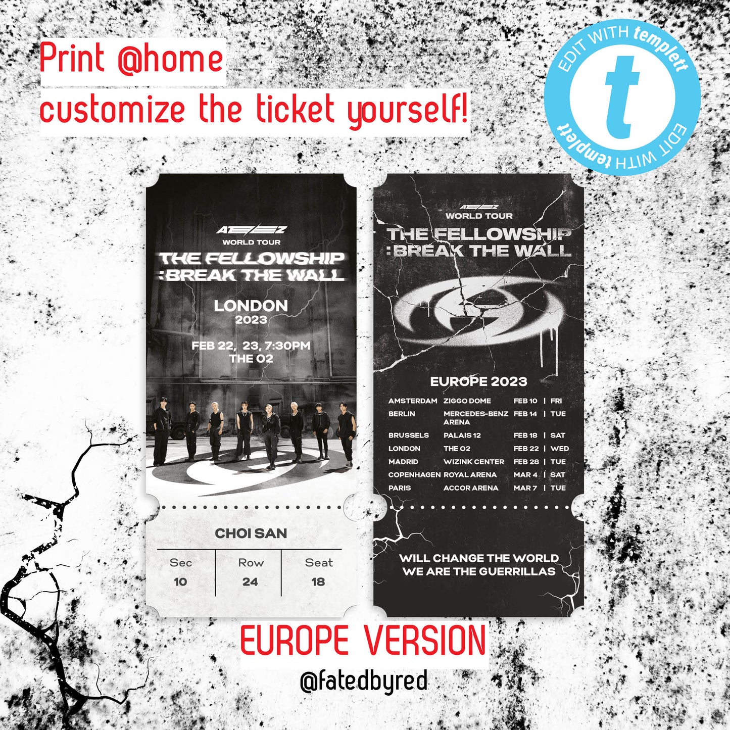 EDITABLE ATEEZ Break The Wall tour ticket for print at home