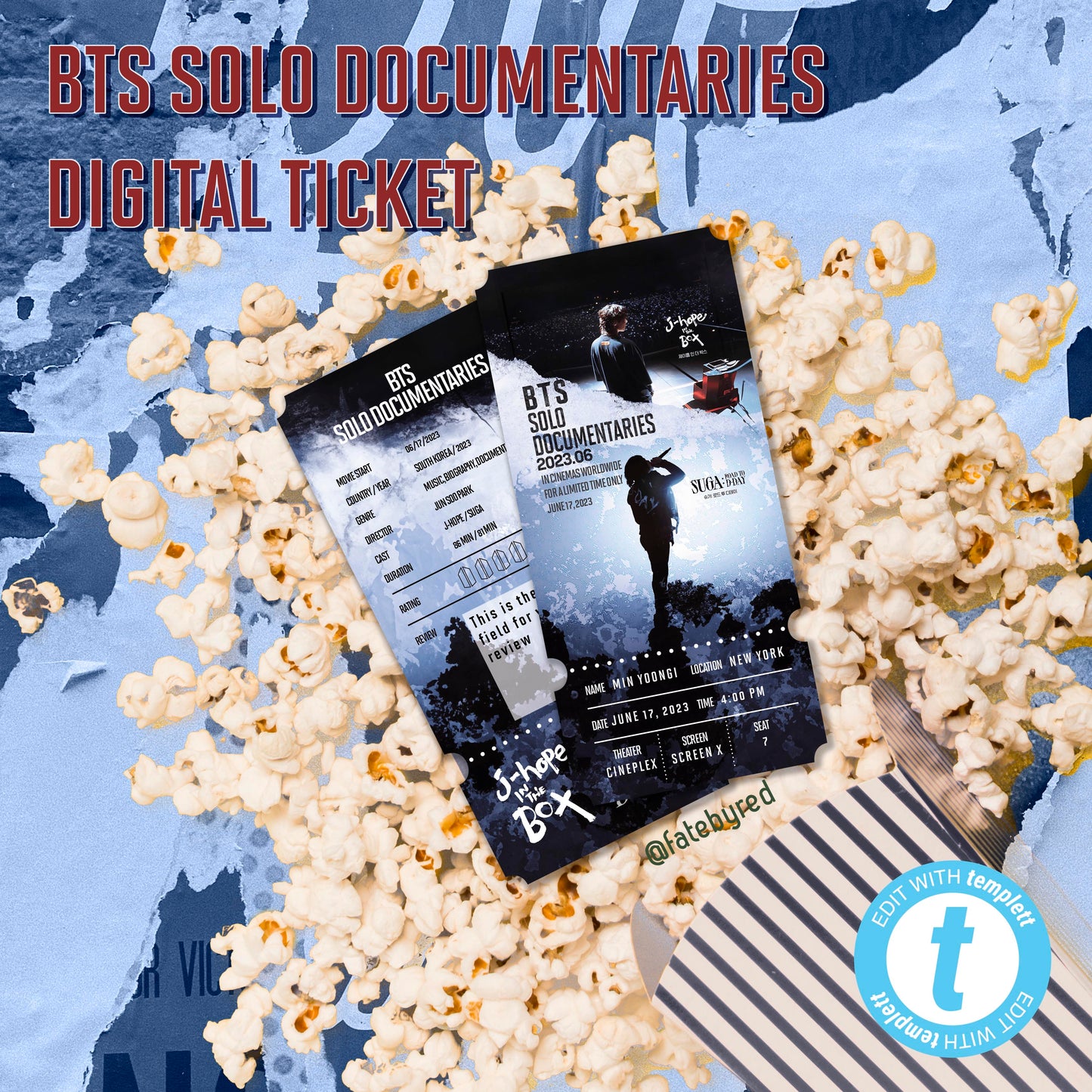 EDITABLE SUGA JHOPE Cinema Docu Tour print at home ticket