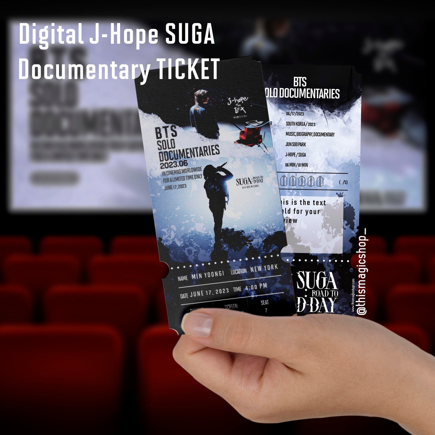 EDITABLE SUGA JHOPE Cinema Docu Tour print at home ticket
